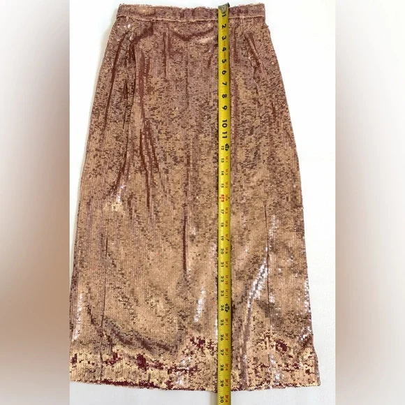 Sezane Magalia Skirt Sequined Midi Skirt Gold size 2 - Picture 12 of 16